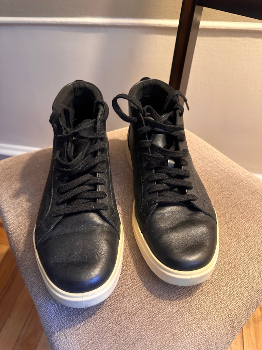 Cole Haan Black High-Top Leather Sneakers with Cream Sole